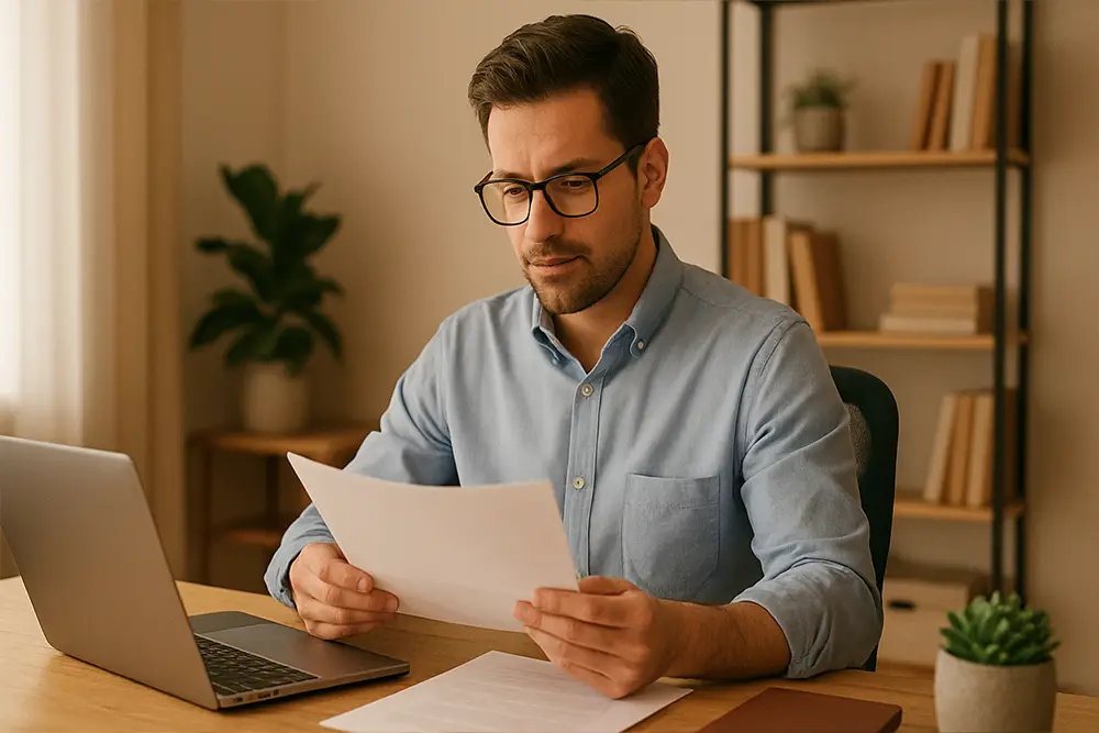 Liberal professional examining financial documents in their office