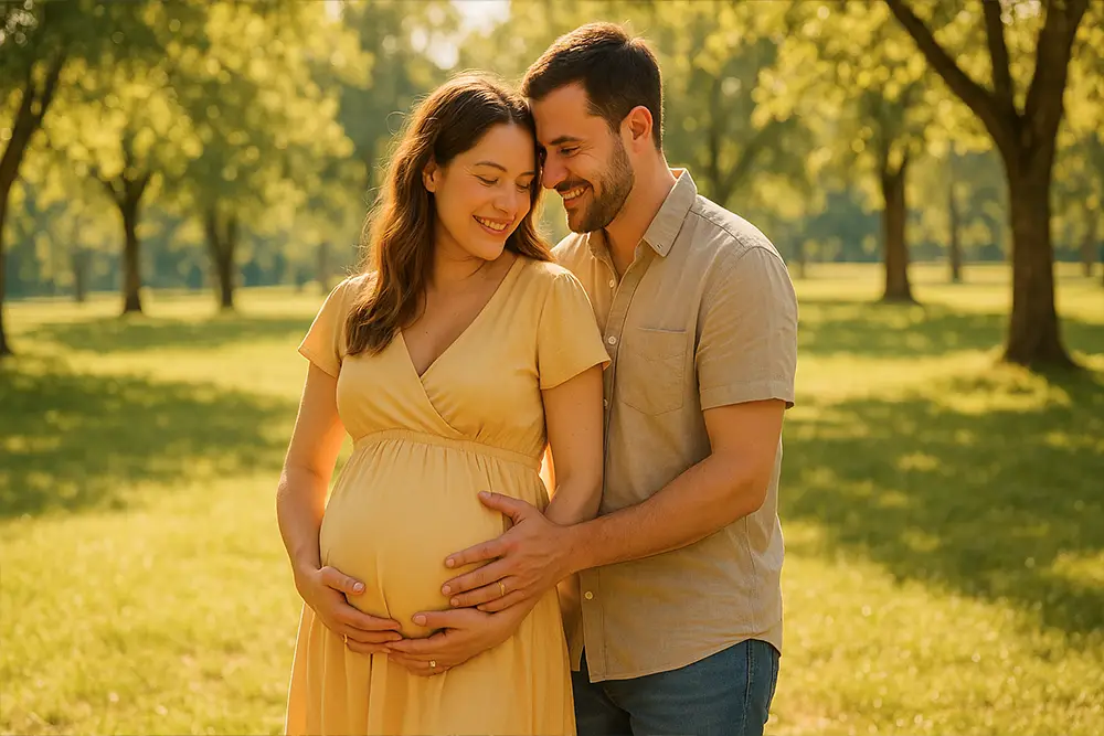 Happy couple preparing for their baby's arrival with a birth loan