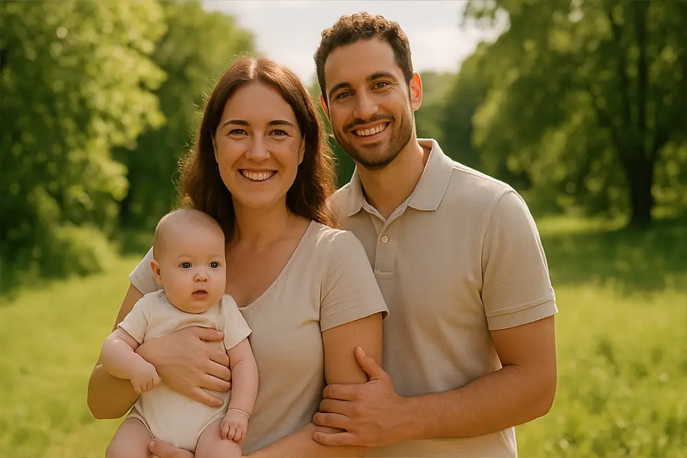 Smiling young parents with their newborn