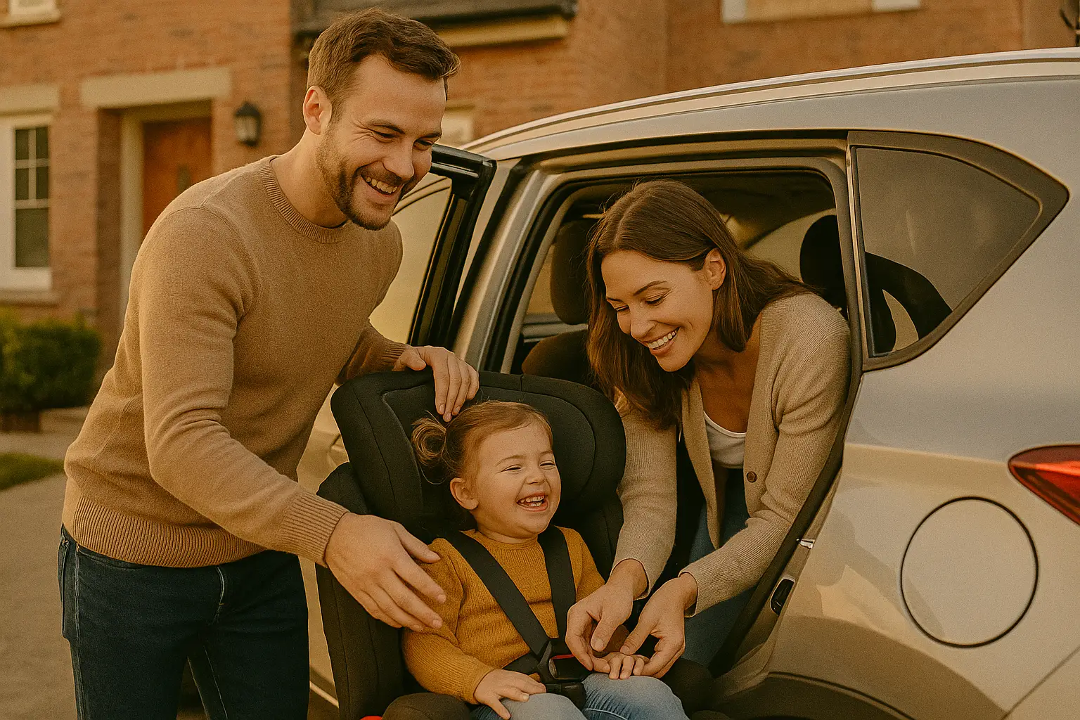 Smiling couple with the keys to their new car, new or used.